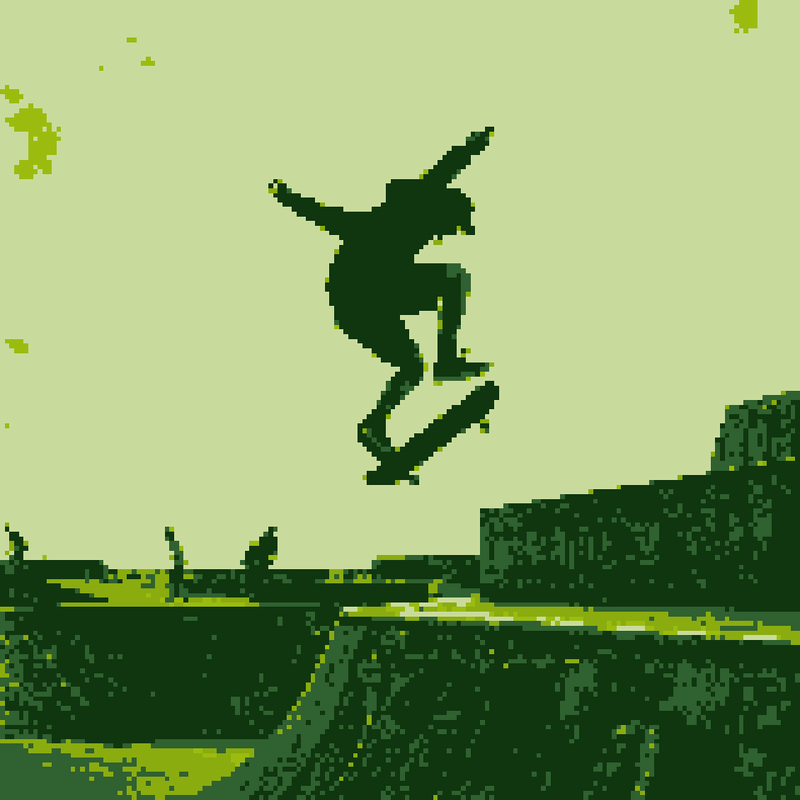 Skater shot with Camboy in Gameboy Classic, pixel size 6