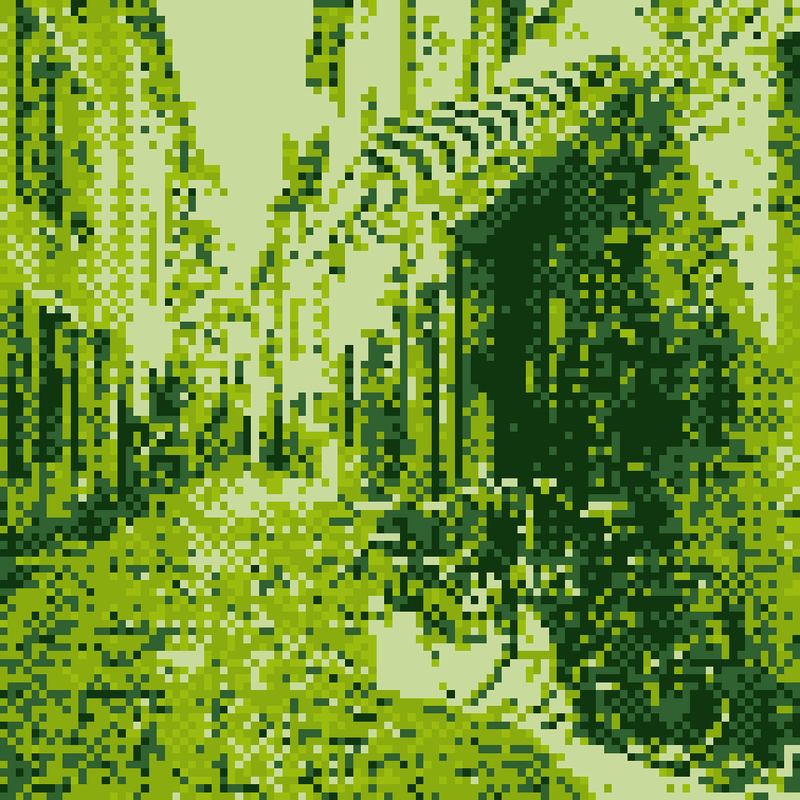Old-town street shot with Camboy in the Gameboy Classic palette